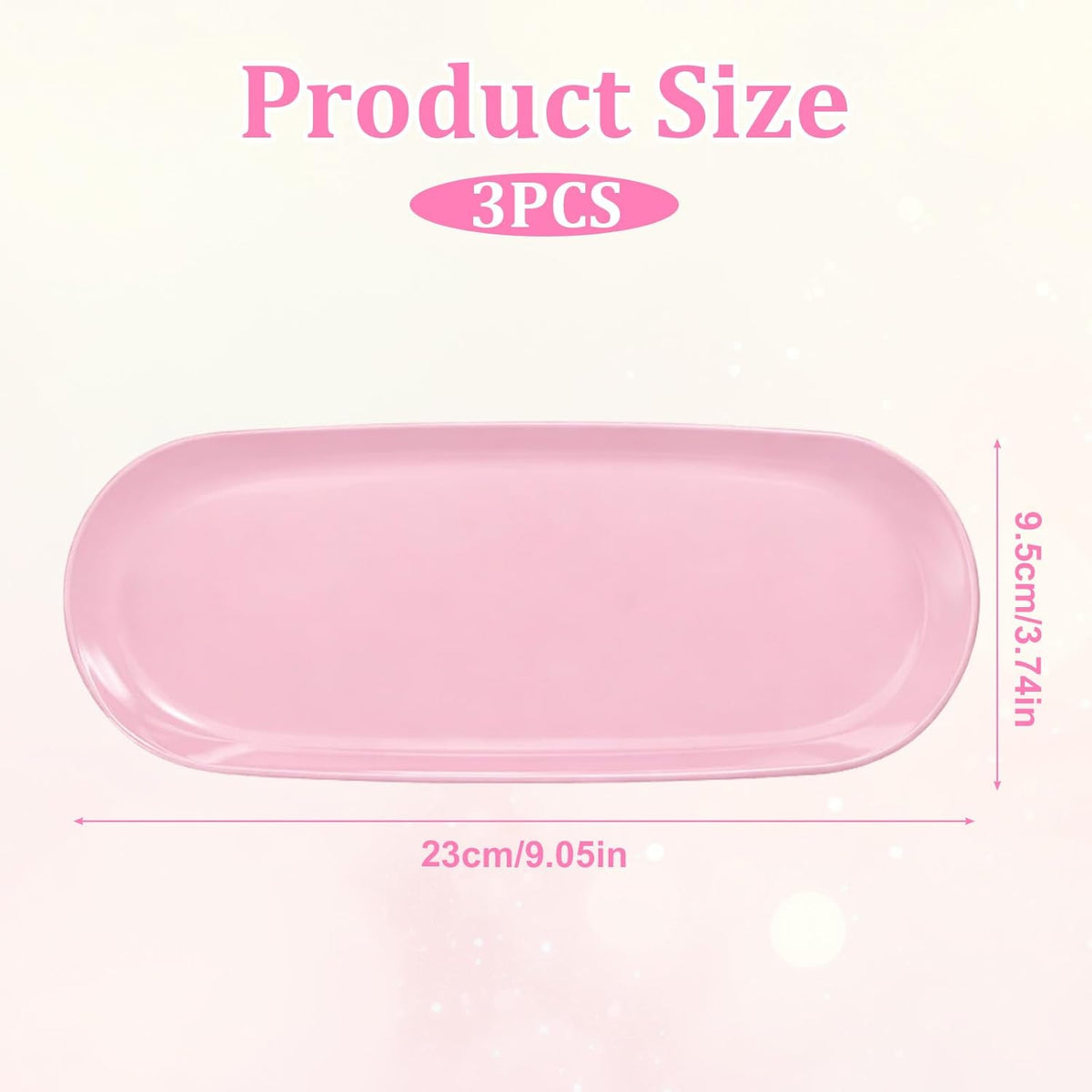 3 Pcs Small Plastic Pink Decorative Tray, 9 inch Manicure Tools Storage Tray, Jewelry Dish Cosmetics Organizer, Bathroom Clutter Serving Platter Small Storage Tray