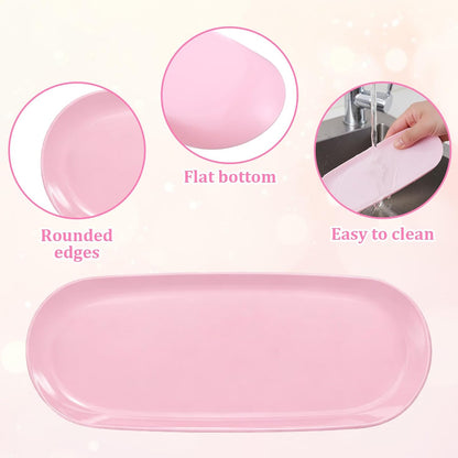 3 Pcs Small Plastic Pink Decorative Tray, 9 inch Manicure Tools Storage Tray, Jewelry Dish Cosmetics Organizer, Bathroom Clutter Serving Platter Small Storage Tray