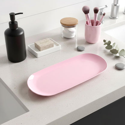 3 Pcs Small Plastic Pink Decorative Tray, 9 inch Manicure Tools Storage Tray, Jewelry Dish Cosmetics Organizer, Bathroom Clutter Serving Platter Small Storage Tray