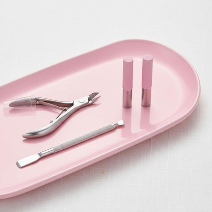 3 Pcs Small Plastic Pink Decorative Tray, 9 inch Manicure Tools Storage Tray, Jewelry Dish Cosmetics Organizer, Bathroom Clutter Serving Platter Small Storage Tray