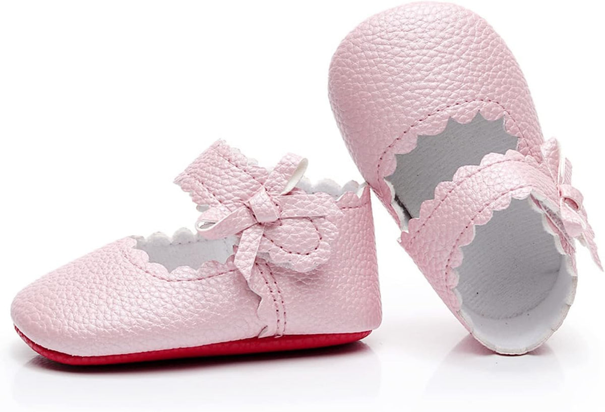 Baby Girls Ballet Dress Shoes - Mary Jane Soft Sole Sidebow Toddler Moccasins