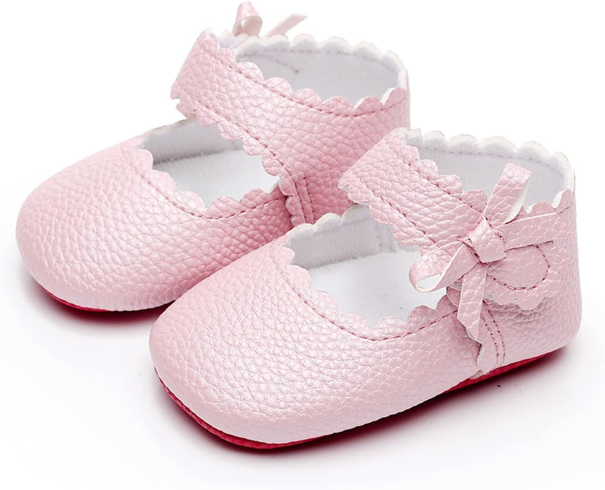 Baby Girls Ballet Dress Shoes - Mary Jane Soft Sole Sidebow Toddler Moccasins