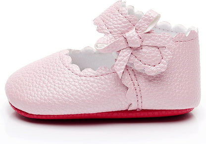 Baby Girls Ballet Dress Shoes - Mary Jane Soft Sole Sidebow Toddler Moccasins