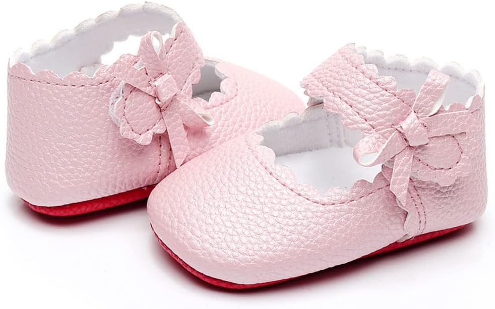 Baby Girls Ballet Dress Shoes - Mary Jane Soft Sole Sidebow Toddler Moccasins