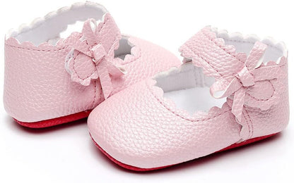 Baby Girls Ballet Dress Shoes - Mary Jane Soft Sole Sidebow Toddler Moccasins
