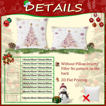 Christmas Tree Throw Pillow Covers, Festive Fanciful Stars Snowflakes Xmas Peach Soft Velvet Washable Cover Decorative Pillows for Living Room Apartment Bed Sofa Decor 12x12 Inch