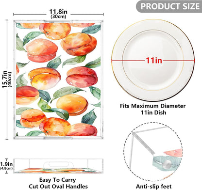 Peach Acrylic Serving Tray with Handles 15.7 x 11.8 Inch, Clear Reusable Decorative Tray, Multi-Purpose Spill Proof Table Tray for Party, Coffee, Bathroom, Kitchen, Office