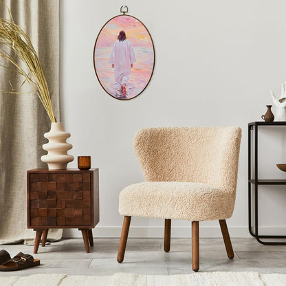 Jesus Walking on Water Christian Oval Wall Art Decor Framed 8.7 x 11.4 Inches, Pastel Pink Religious Jesus Poster Prints Hanging Wall Decor for Home Bedroom Church