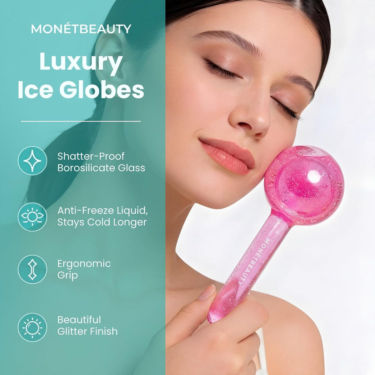 Tighten Skin, Depuff & Sinus Relief? Try Ice Globes for Face, Freezer Safe Facial Globes for Daily Beauty Routines, Face Roller to Enhance Circulation and Complexion - Pink