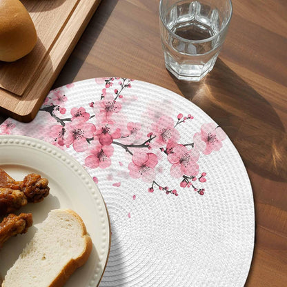 Round Placemats for Dining Table Set of 6 Pink Floral Place Mats Circle Woven Placemat Cherry Blossom Sakura Flower Tree Branch Circle BraidedTable Mat for Kitchen Home Dinner Party Decor 15 Inch