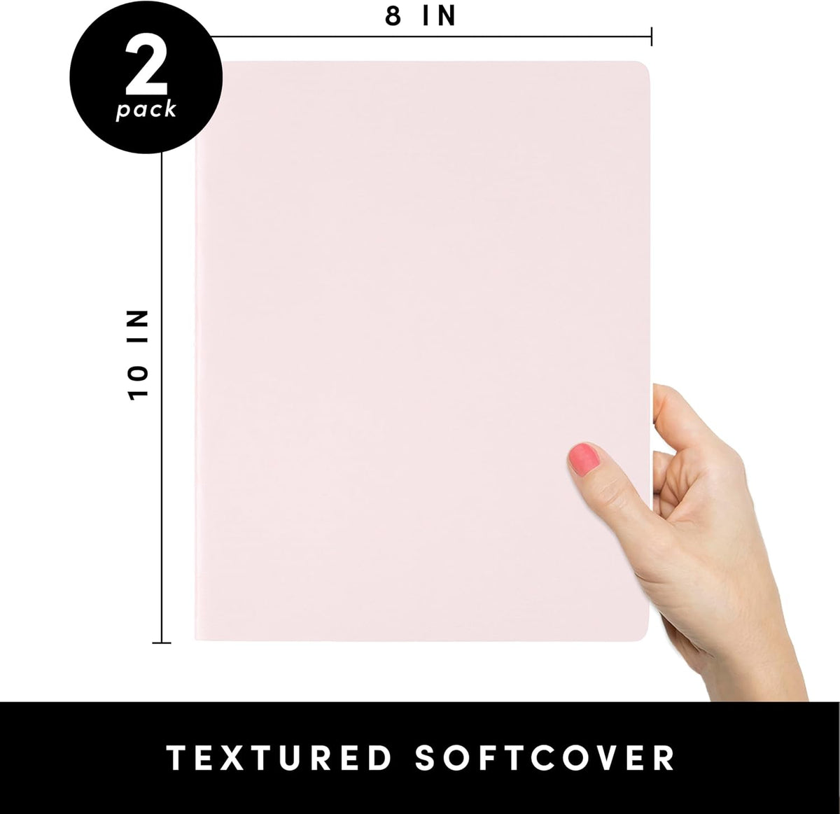 Soft Cover Blank Journal Notebook, 2 Pack, (Pink Blush), 100 Pages, Large 7.5 inches x 9.5 inches, Ideal for Sketch Book, Note Taking & Travel Journal