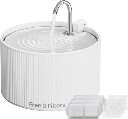 PawsPik Ceramic Serenity Pet Water Fountain – Faucet-Style Spout, Quiet Motor, 5-Layer Filter – BPA-Free Ceramic Bowl for Dogs & Cats, 9-Cup, White