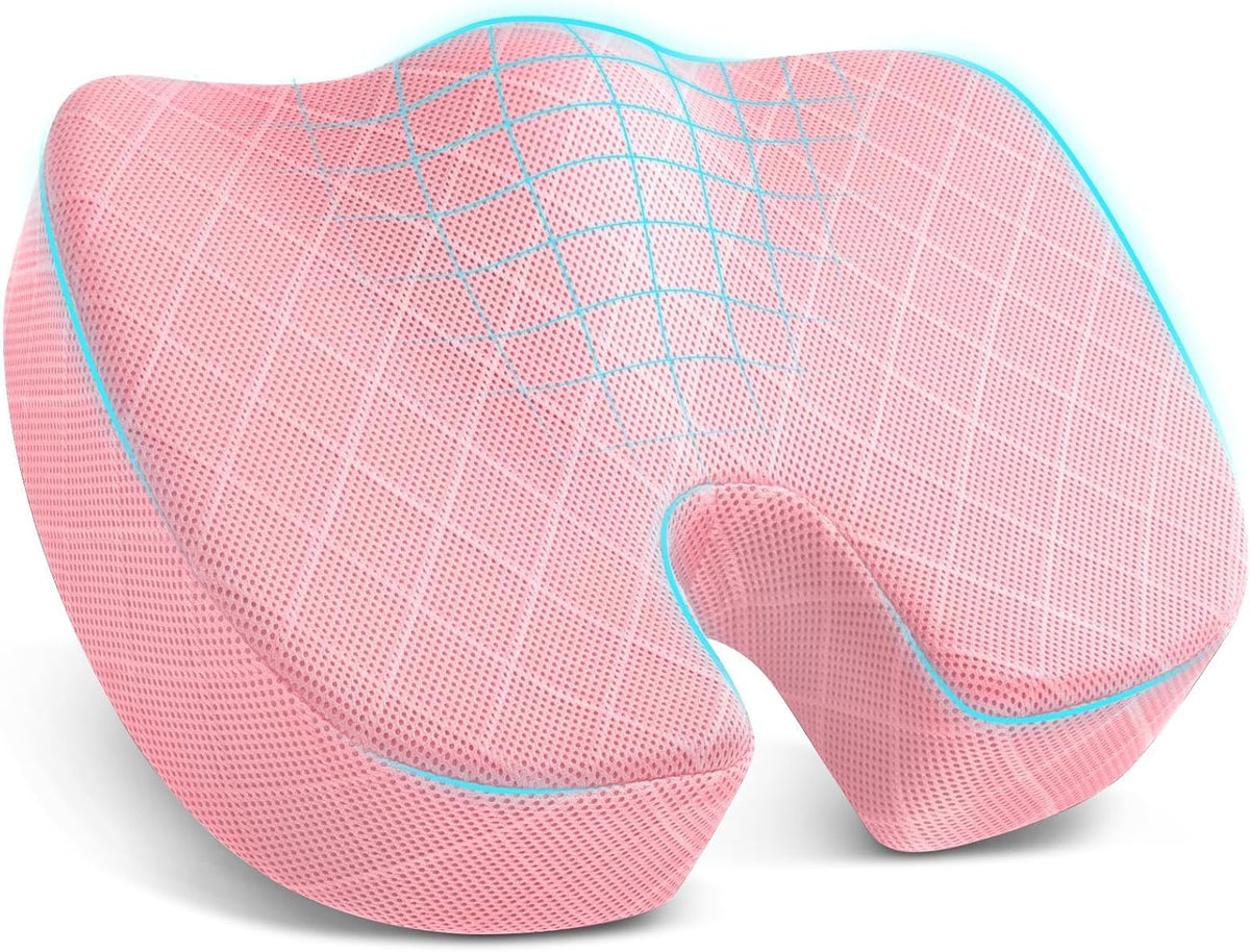 TushGuard Seat Cushion, Memory Foam Office Chair Cushion - Pink, Large