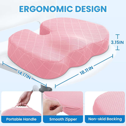 TushGuard Seat Cushion, Memory Foam Office Chair Cushion - Pink, Large