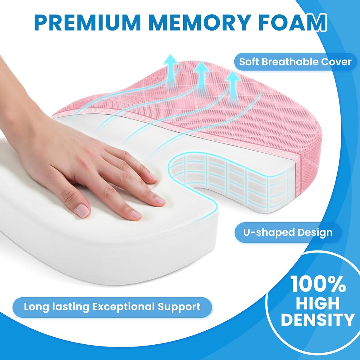 TushGuard Seat Cushion, Memory Foam Office Chair Cushion - Pink, Large