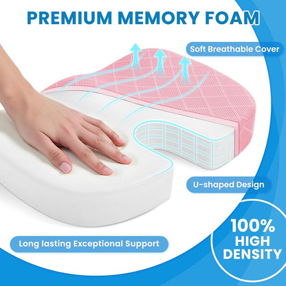 TushGuard Seat Cushion, Memory Foam Office Chair Cushion - Pink, Large