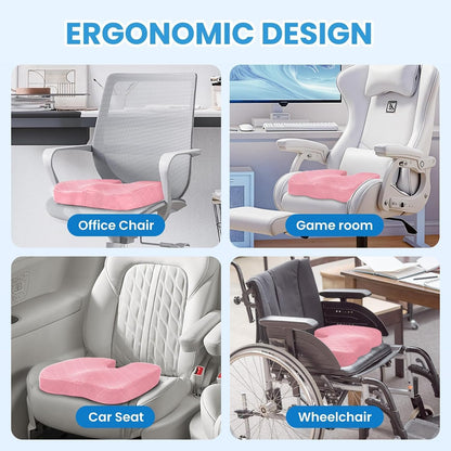 TushGuard Seat Cushion, Memory Foam Office Chair Cushion - Pink, Large