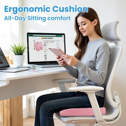 TushGuard Seat Cushion, Memory Foam Office Chair Cushion - Pink, Large