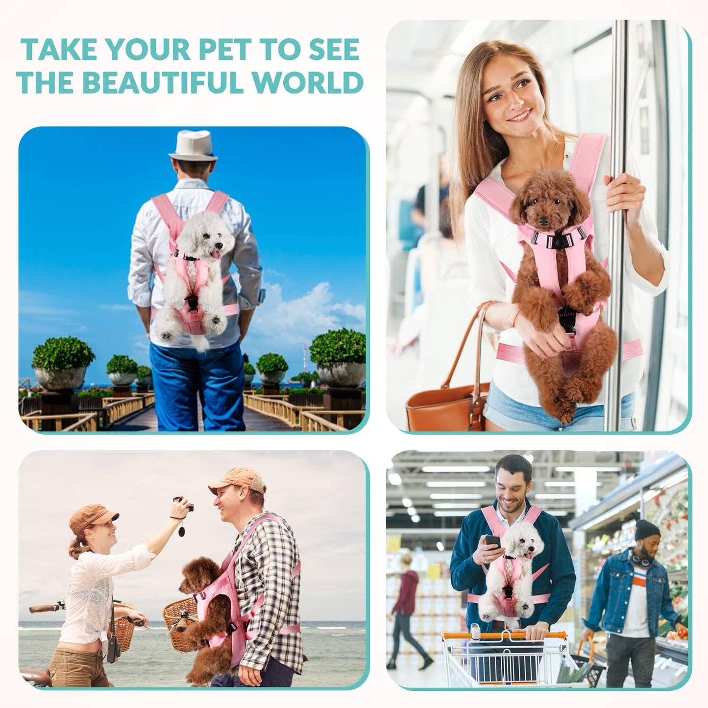 Lukovee Dog Backpack Carrier, Legs Out Easy-fit Dog Front Carrier for Small Medium Dogs, Adjustable Hands Free Dog Chest Carrier for Hiking Cycling (Pink,Medium)