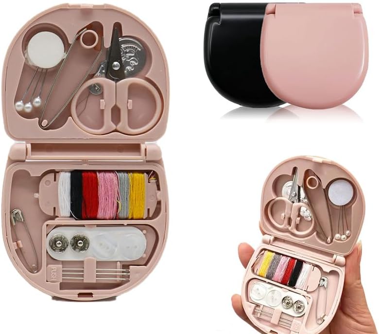 2 Pack Mini Travel Sewing Kit for Adult & Kid | Portable Sewing Box Kit Bulk | Small Emergency Repair Set with Thread Scissors Needle for Travel, Beginner DIY Handcraft | Black + Pink
