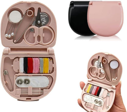 2 Pack Mini Travel Sewing Kit for Adult & Kid | Portable Sewing Box Kit Bulk | Small Emergency Repair Set with Thread Scissors Needle for Travel, Beginner DIY Handcraft | Black + Pink