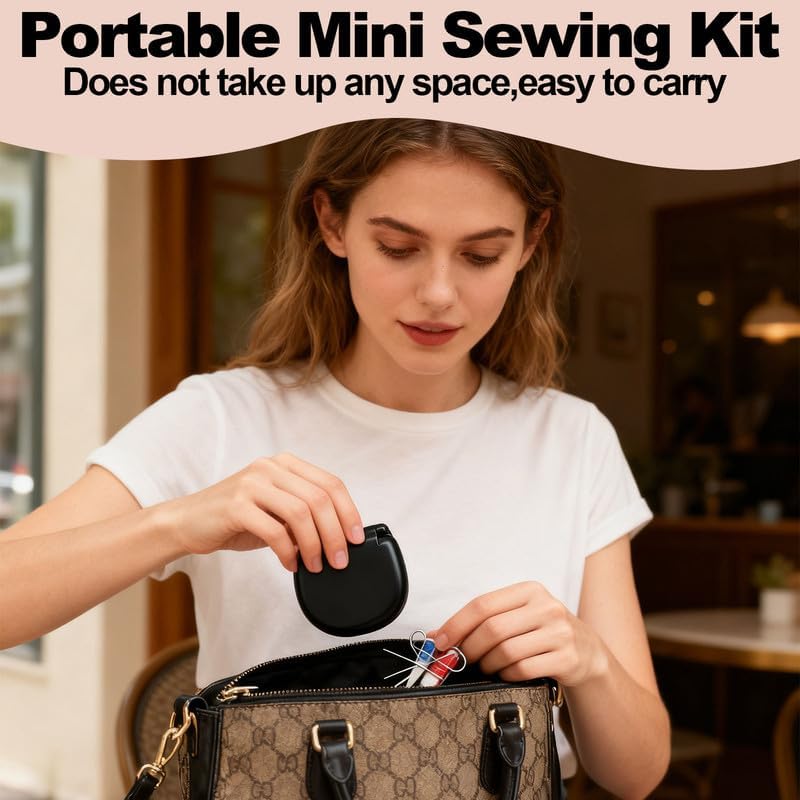 2 Pack Mini Travel Sewing Kit for Adult & Kid | Portable Sewing Box Kit Bulk | Small Emergency Repair Set with Thread Scissors Needle for Travel, Beginner DIY Handcraft | Black + Pink