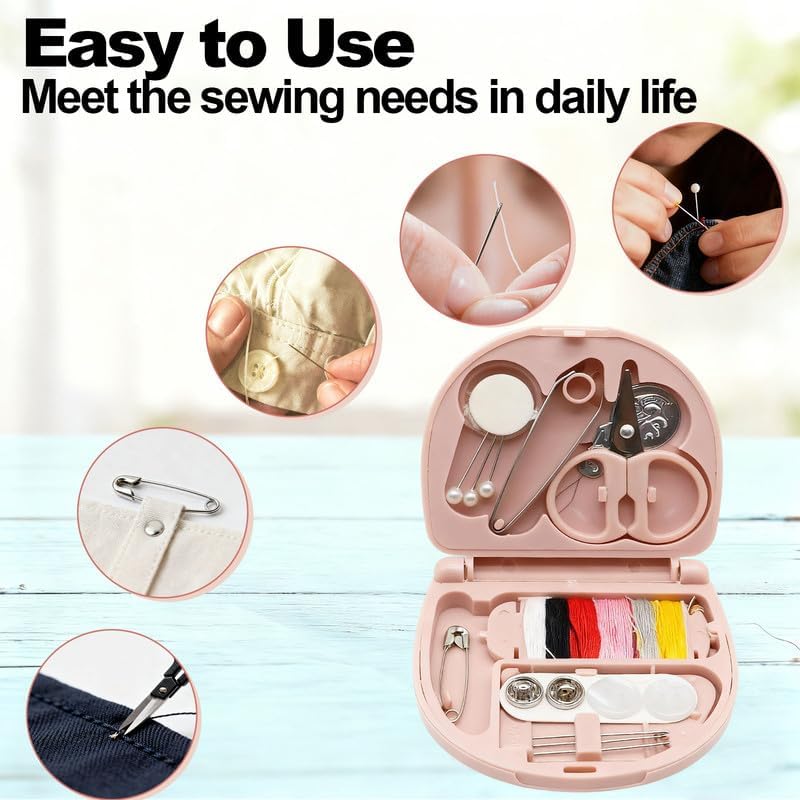 2 Pack Mini Travel Sewing Kit for Adult & Kid | Portable Sewing Box Kit Bulk | Small Emergency Repair Set with Thread Scissors Needle for Travel, Beginner DIY Handcraft | Black + Pink