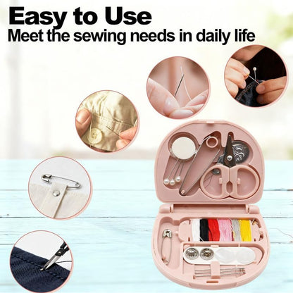 2 Pack Mini Travel Sewing Kit for Adult & Kid | Portable Sewing Box Kit Bulk | Small Emergency Repair Set with Thread Scissors Needle for Travel, Beginner DIY Handcraft | Black + Pink