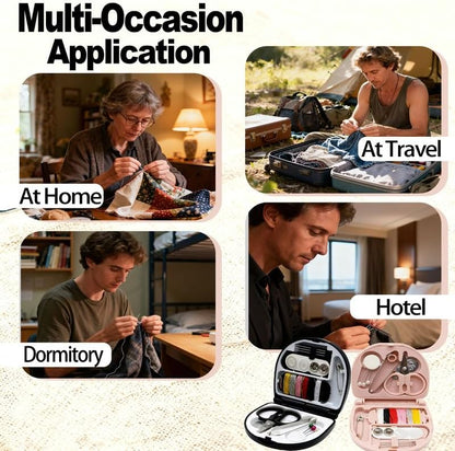 2 Pack Mini Travel Sewing Kit for Adult & Kid | Portable Sewing Box Kit Bulk | Small Emergency Repair Set with Thread Scissors Needle for Travel, Beginner DIY Handcraft | Black + Pink