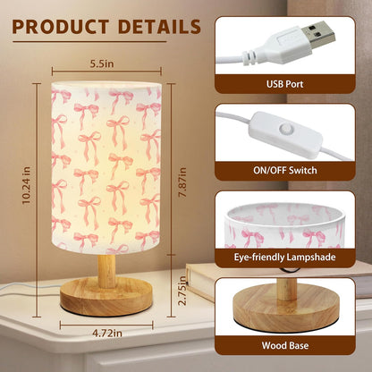Pink Bow Kids Bedside Table Lamp for Bedroom with USB Port (Pink)