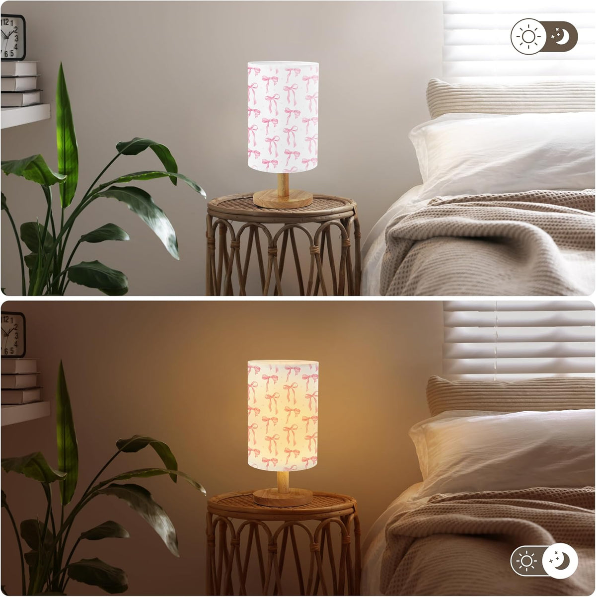 Pink Bow Kids Bedside Table Lamp for Bedroom with USB Port (Pink)