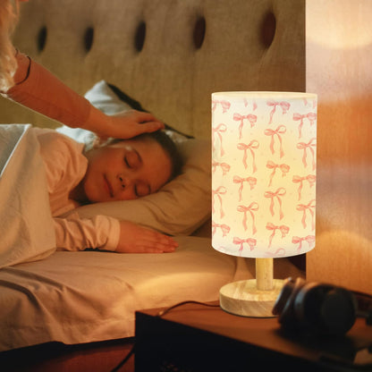 Pink Bow Kids Bedside Table Lamp for Bedroom with USB Port (Pink)