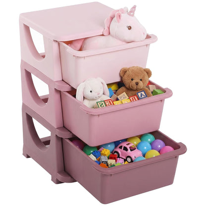 3 Drawers Kids Storage Unit 3 Tier Toy Organizers Pink