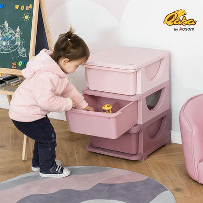 3 Drawers Kids Storage Unit 3 Tier Toy Organizers Pink