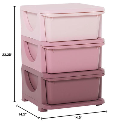 3 Drawers Kids Storage Unit 3 Tier Toy Organizers Pink