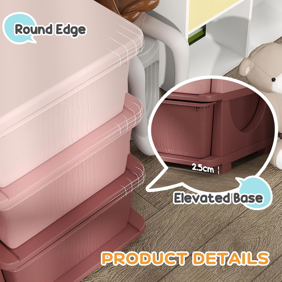 3 Drawers Kids Storage Unit 3 Tier Toy Organizers Pink