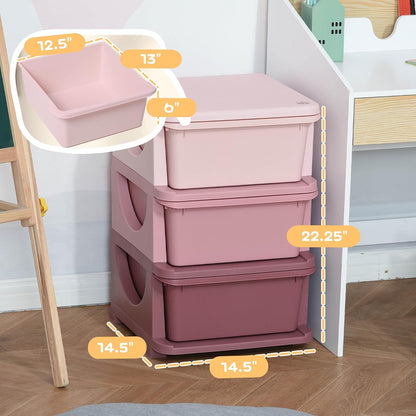 3 Drawers Kids Storage Unit 3 Tier Toy Organizers Pink
