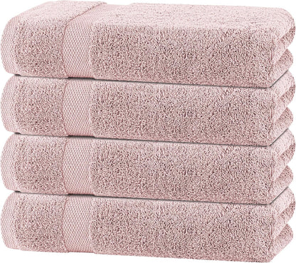 Pink Bath Towels 27x54 Inch, Cotton Towel Set for Bathroom, Hotel, Gym, Spa, Soft Extra Absorbent Quick Dry 4 Pack