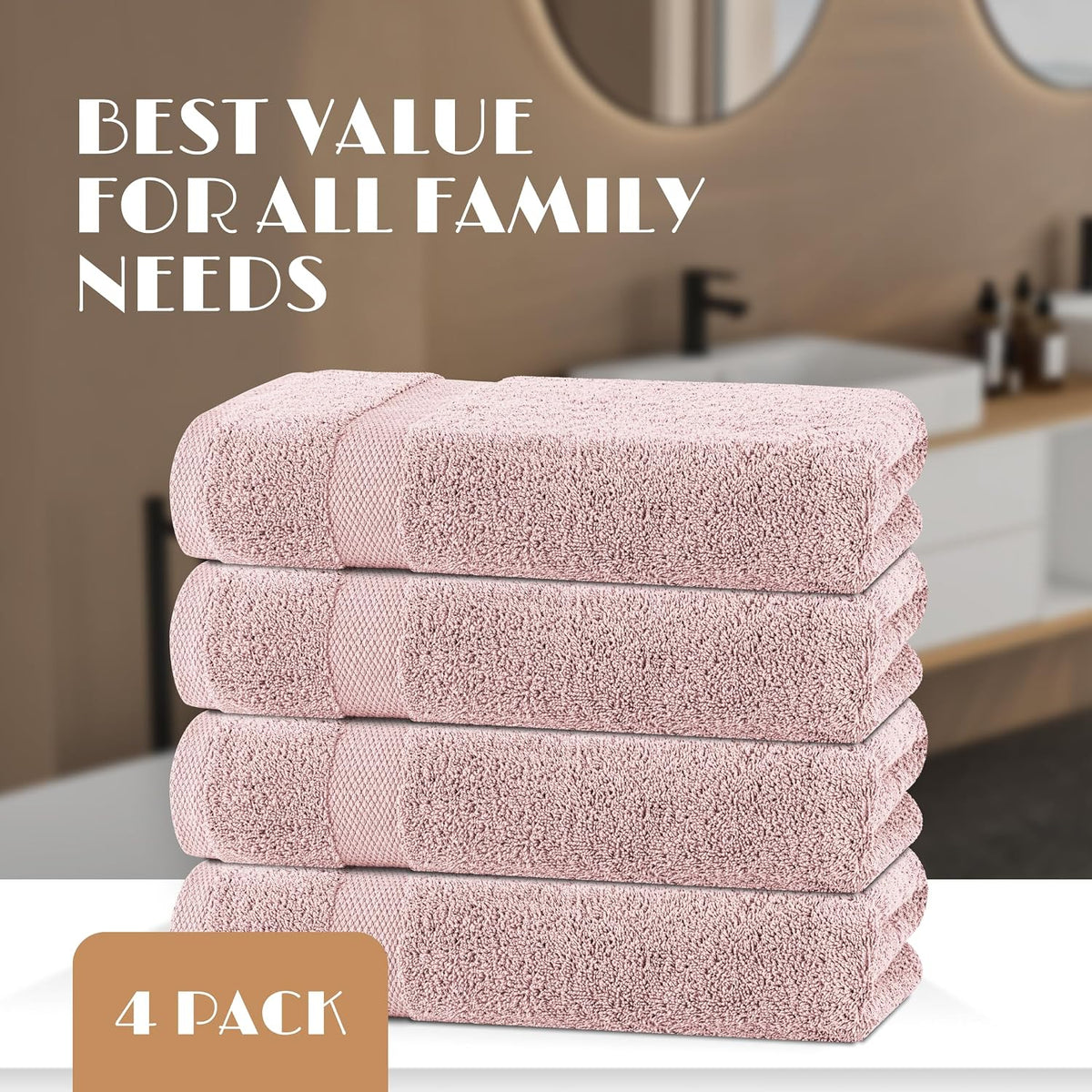 Pink Bath Towels 27x54 Inch, Cotton Towel Set for Bathroom, Hotel, Gym, Spa, Soft Extra Absorbent Quick Dry 4 Pack