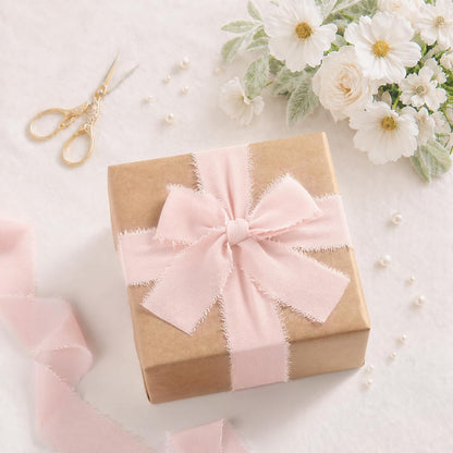 Pink Chiffon Ribbon for Flower Bouquet, 1.5" x21Yd Fabric Ribbon for Gift Wrapping, Handmade Frayed Ribbon for Wedding Christmas Decorations