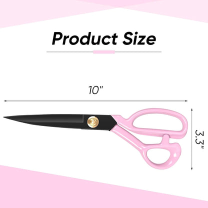 Professional Tailor Scissors Heavy Duty - Multi-Purpose Sewing Fabric Scissors for Leather Cutting Industrial Sharp Shears Home Office Arts, and Crafts (10 Inch) Pink