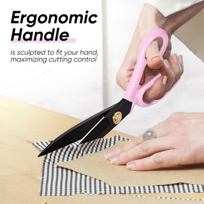 Professional Tailor Scissors Heavy Duty - Multi-Purpose Sewing Fabric Scissors for Leather Cutting Industrial Sharp Shears Home Office Arts, and Crafts (10 Inch) Pink