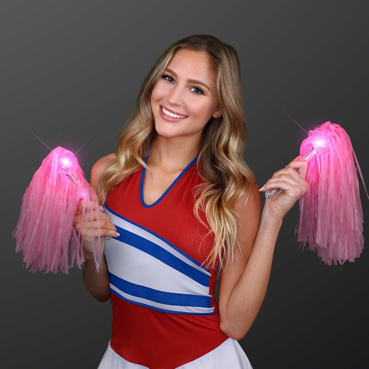 Set of 2 Pink Light Up Team Spirit Pom Poms