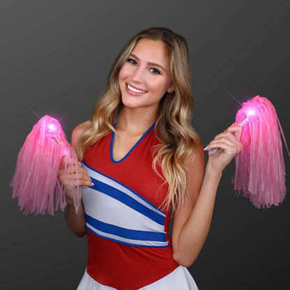 Set of 2 Pink Light Up Team Spirit Pom Poms