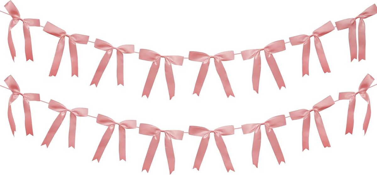 2pcs Pink Bow Garland Banner, Satin Ribbon Decorations