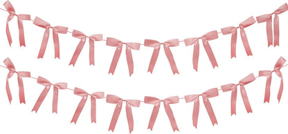 2pcs Pink Bow Garland Banner, Satin Ribbon Decorations