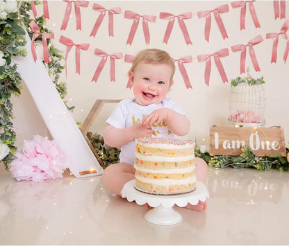 2pcs Pink Bow Garland Banner, Satin Ribbon Decorations