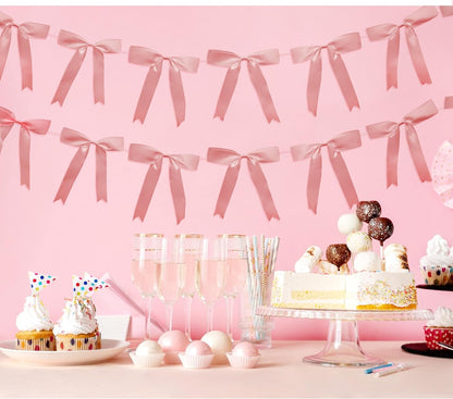 2pcs Pink Bow Garland Banner, Satin Ribbon Decorations