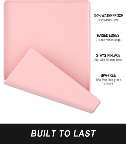 Silicone Coffee Mat, 12" x 19" Waterproof & Easy Clean Raised Edge Coffee Bar Mats for Espresso Machine Station Accessories, Heat Resistant Non-Slip Dish Drying Pad for Kitchen Counter, Pink