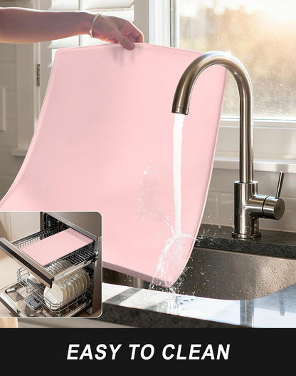 Silicone Coffee Mat, 12" x 19" Waterproof & Easy Clean Raised Edge Coffee Bar Mats for Espresso Machine Station Accessories, Heat Resistant Non-Slip Dish Drying Pad for Kitchen Counter, Pink
